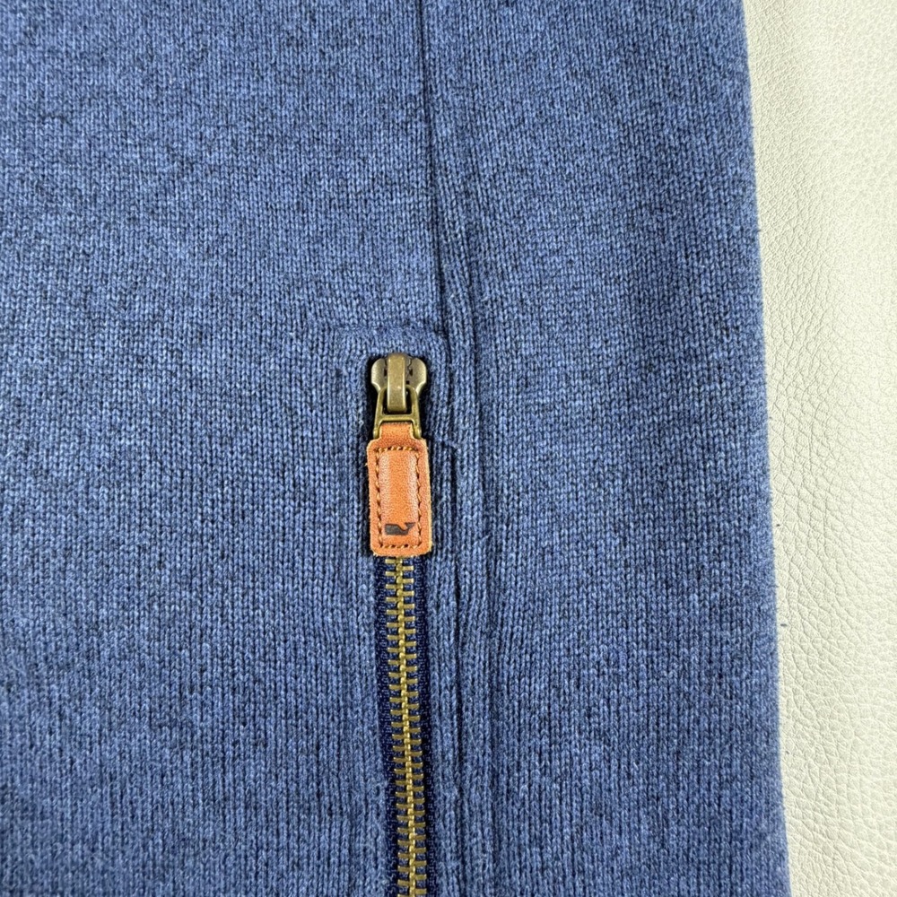 Vineyard Vines Mens Medium Heather Navy Full Zip Fleece Sweater Vest Blue - Picture 9 of 13